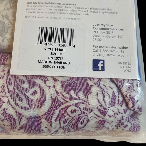 JMS Just My Size Lace Effects Cotton Briefs 5 Pack Underwear Panties Plus Sz 14 - Picture 11 of 13